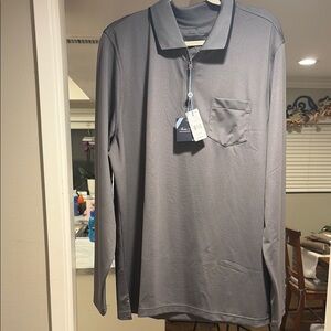 Brooks Brothers Long Sleeve Performance Series Polo shirt Gray with Chest Pocket